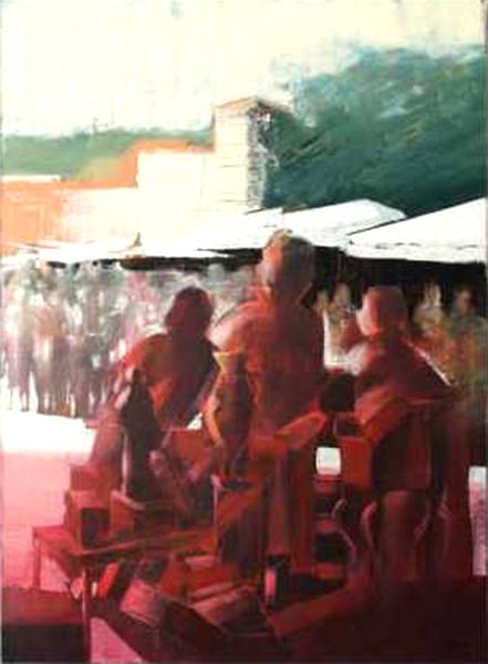 MARCHÉ DES ANTIQUAIRES 1 - 65 cm x 92 cm - Acrylique sur toile de Michel BECKER